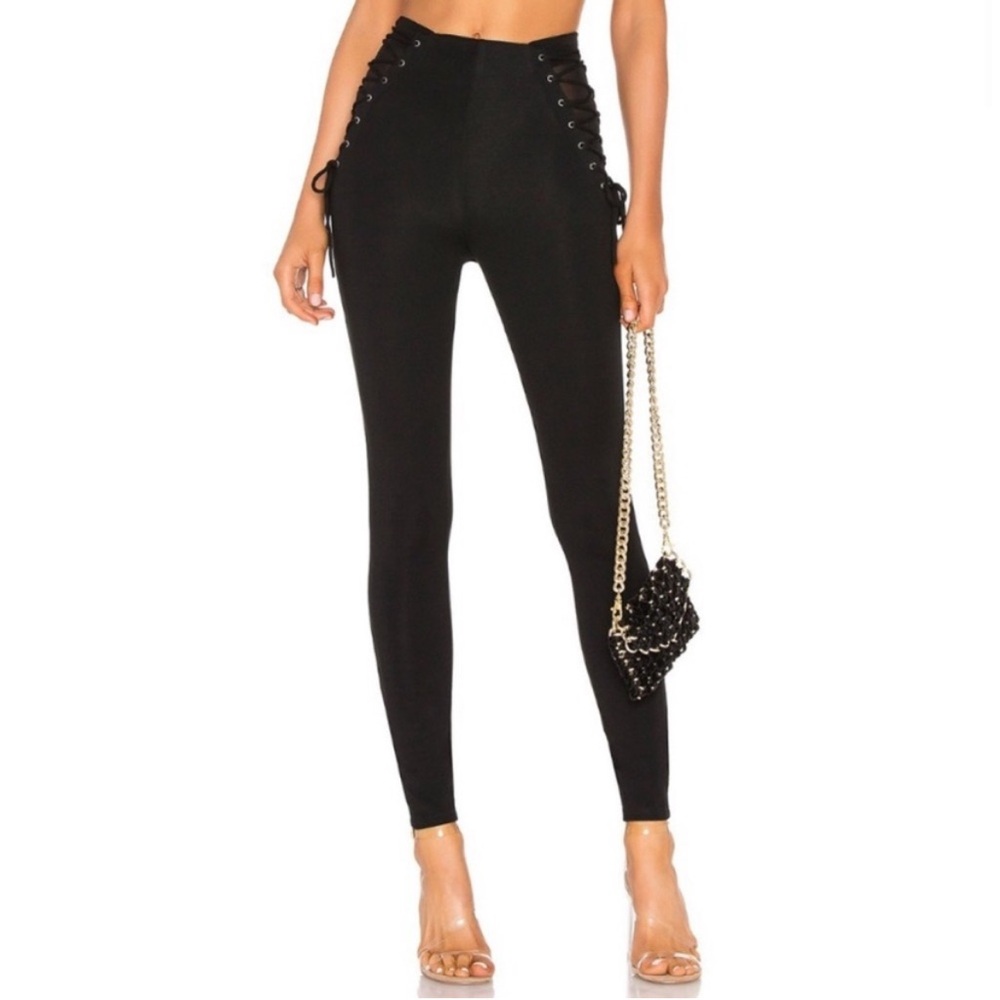 H.ours Revolve High and Wide Lace Up Leggings Sexy Festival Concert Black Small - Picture 2 of 12
